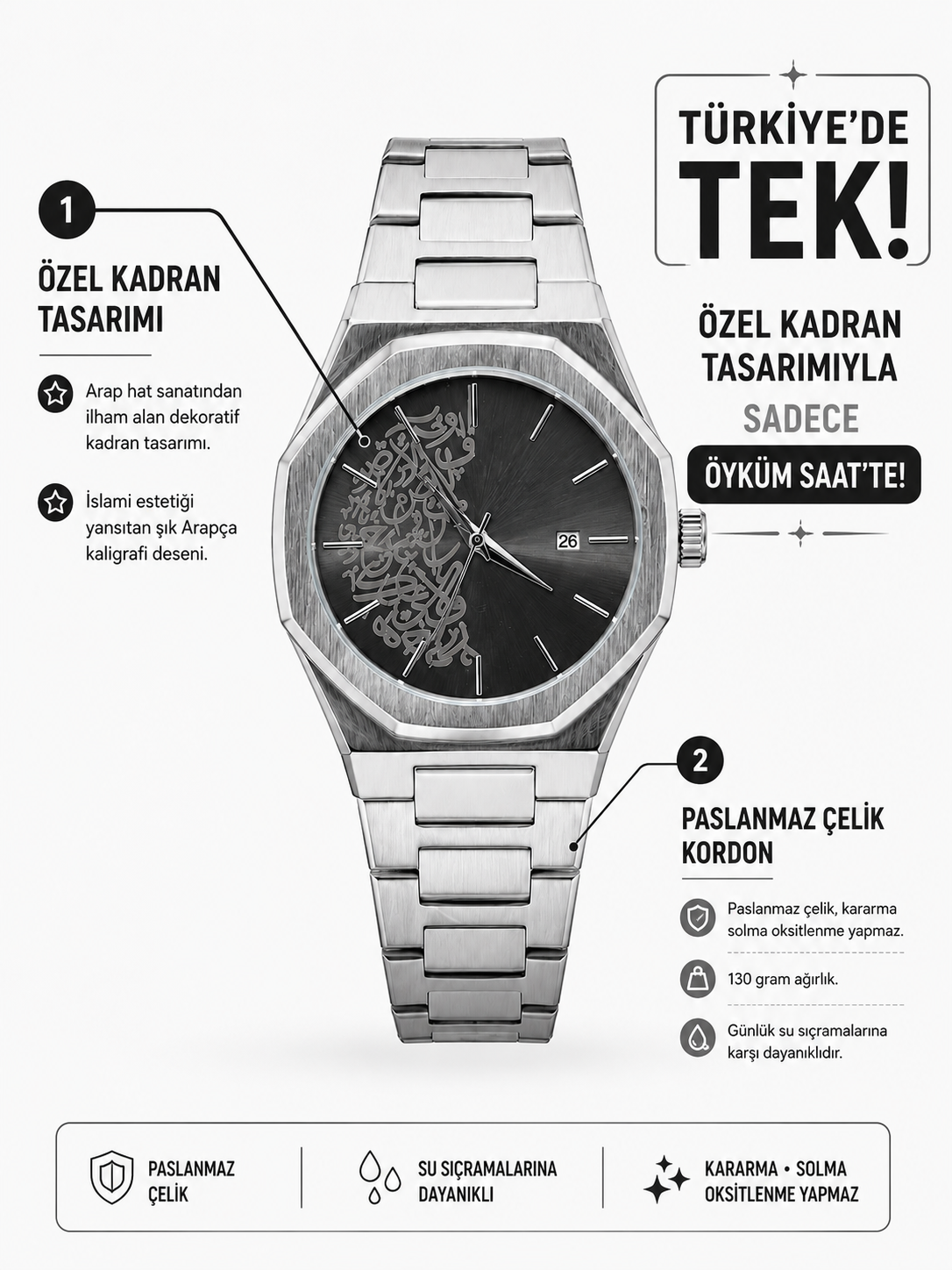 ÖYKÜM SAAT - ARABIC HAT ART GRAY