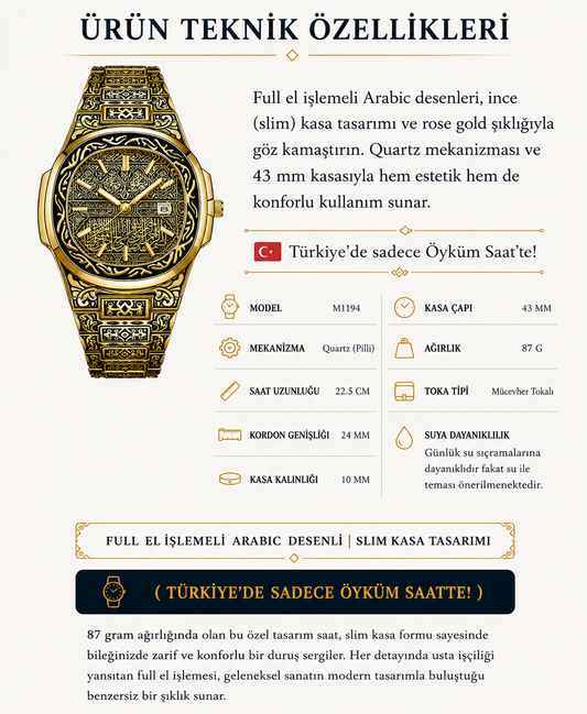 ÖYKÜM SAAT - FULL İŞLEMELİ ARABIC İNCE SLIM KASA (87GR)